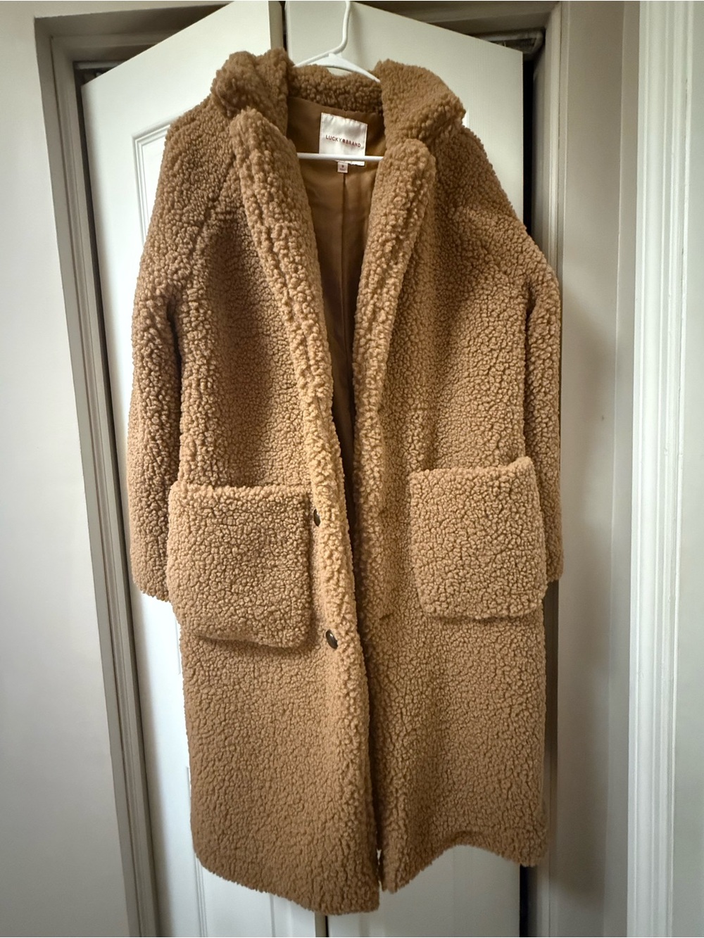 Lucky Cozy Teddy Faux-Shearling Long Coat - Camel